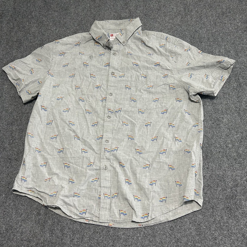 TARGET PRIDE FLAG Men's XL Casual Button Down Short Sleeve‎ Shirt Rainbow LGBTQ+